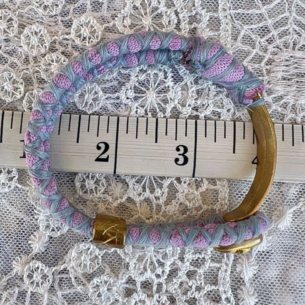 Hand Crafted Gold Overlay Purple/Pink & Blue Fabric Bracelet Istanbul Designer - Picture 7 of 9